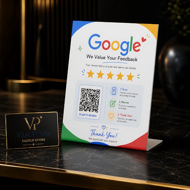 Signe De Table Code QR de révision Google pour les commentaires d (Customer Feedback Google Review QR Code Pedestal Sign
)