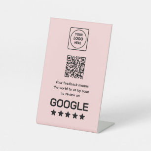 Signe De Table Code QR de révision Google rose   Affichage modern