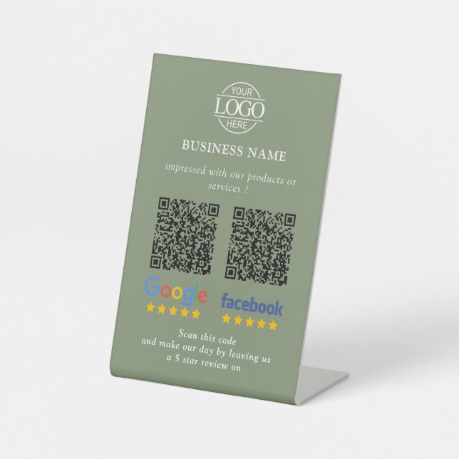 Signe De Table Code QR de révision simple pour Google et Facebook (Recto)