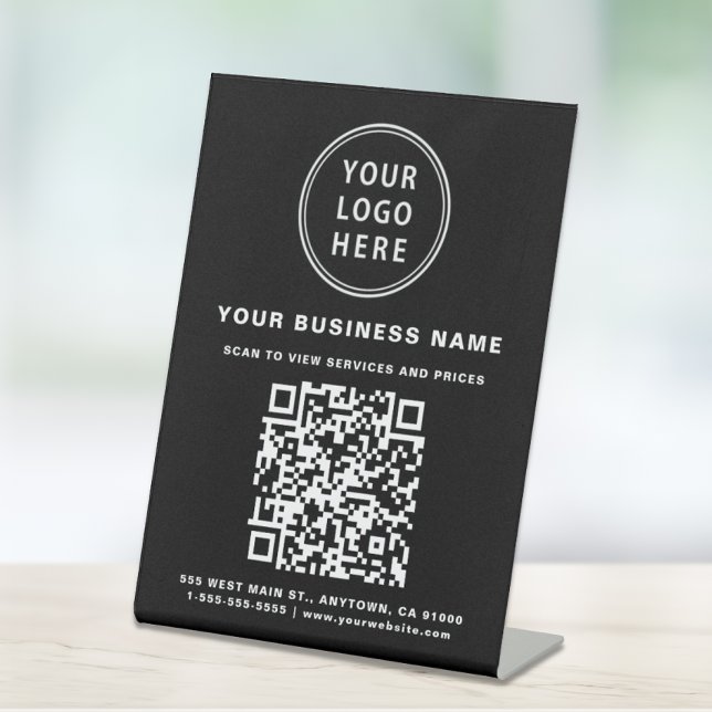 Signe De Table Code QR d'entreprise et logo noir (Connect customers and clients to your desired website destination with a single scan)