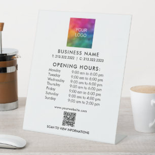 Signe De Table Code QR d'entreprise Heures d'ouverture Logo Perso