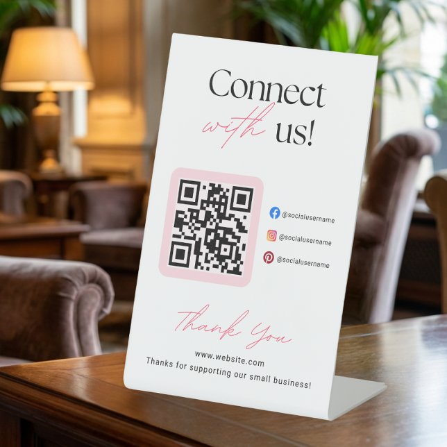 Signe De Table Code QR des médias sociaux Connectez-vous avec nou (Créateur téléchargé)
