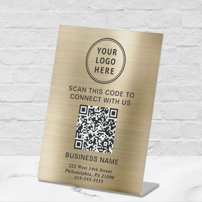 Signe De Table Code QR du logo de l'entreprise en or (Créateur téléchargé)