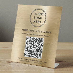 Signe De Table Code QR du logo de l'entreprise Or