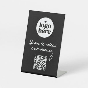 Signe De Table Code QR du menu du logo de l'entreprise noire