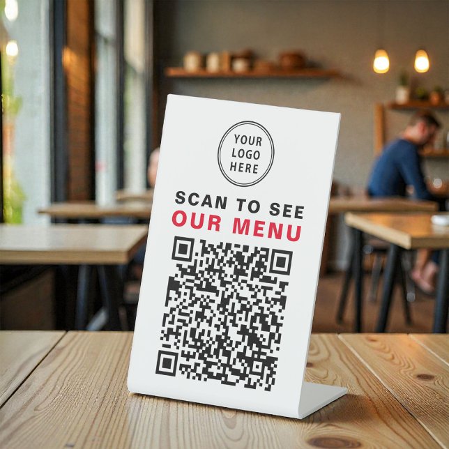 Signe De Table Code QR du menu Logo du restaurant (Menu QR Code Restaurant Logo Pedestal Sign)