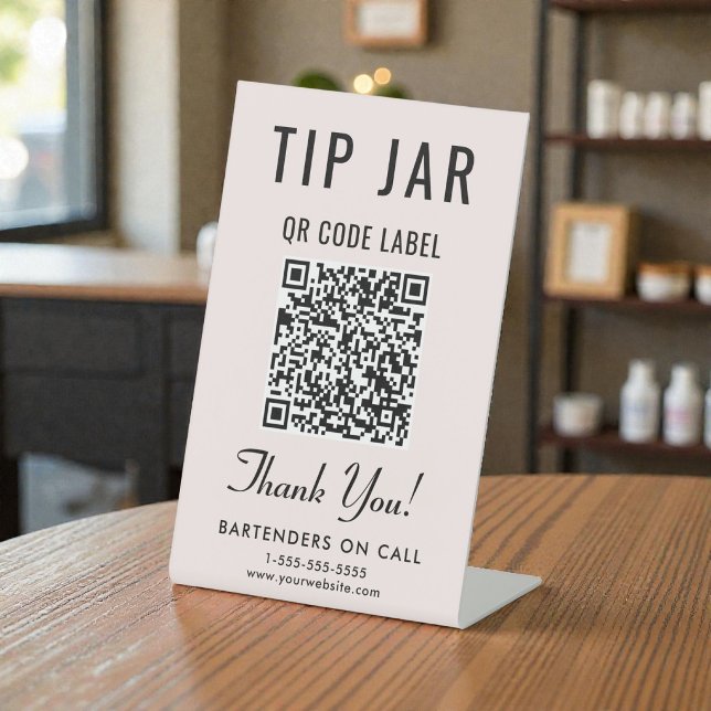 Signe De Table Code QR du pot à pourboires Rose sur socle (Tip Jar QR Code Pink Tabletop Pedestal Sign)