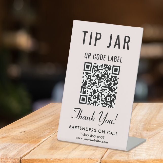Signe De Table Code QR du pot à pourboires rose sur table (Empower your customers to tip conveniently and securely with just a scan – no more fumbling for cash)