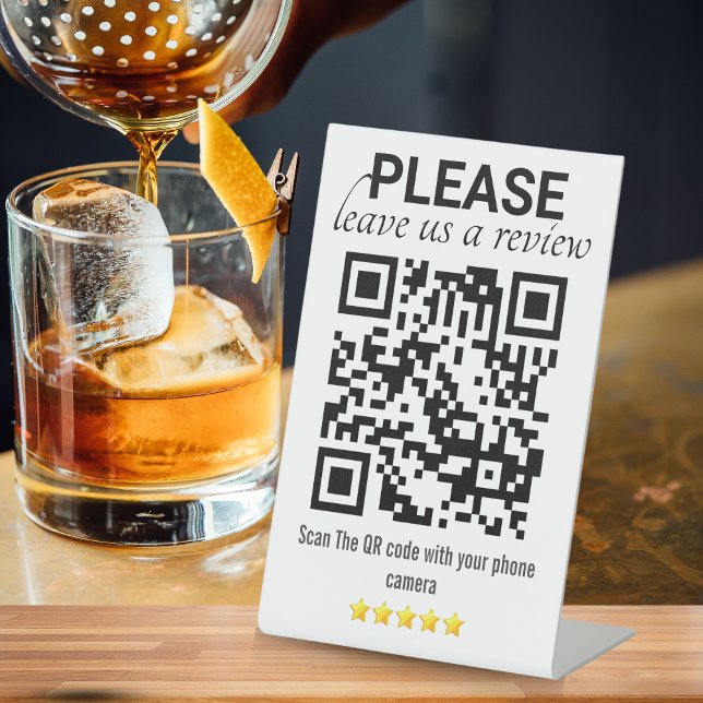 Signe De Table Code QR élégant et moderne "Leave a Review" (Créateur téléchargé)