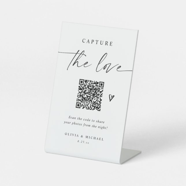 Signe De Table Code QR Élégant Partage de Photos Mariage (Recto)