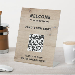Signe De Table Code QR en bois de grange rustique pour plan de ta