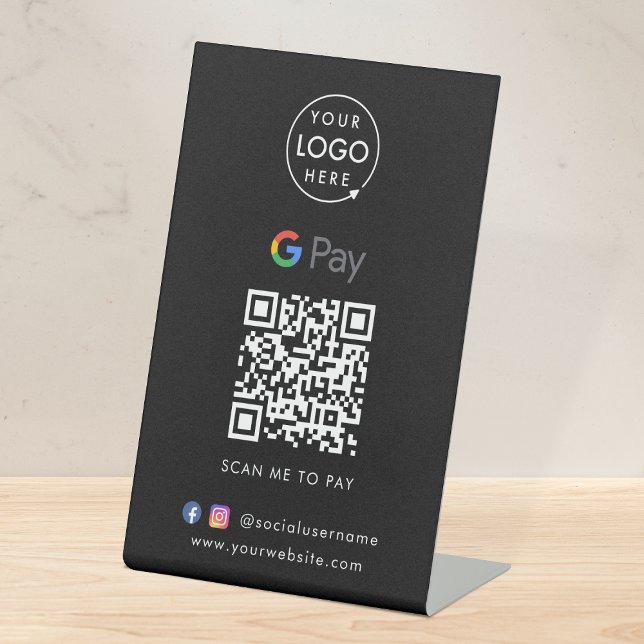 Signe De Table Code QR Google Pay | Paiement sans contact noir (Créateur téléchargé)