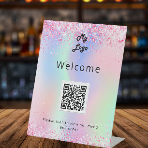 Signe De Table Code QR holographique restaurant dîner menu bar