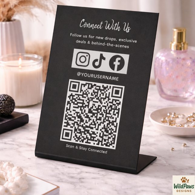Signe De Table Code QR holographique tendance | Connectez-vous av (Trendy Holographic QR Code | Connect With Us Pedestal Sign
)