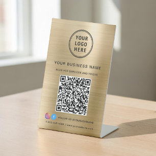 Signe De Table Code QR Logo Entreprise Réseaux Sociaux Or