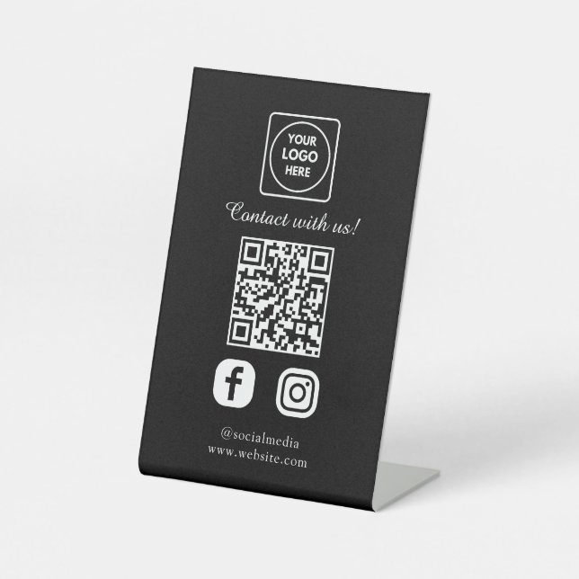 Signe De Table Code QR noir | Connectez vos réseaux sociaux facil (Recto)