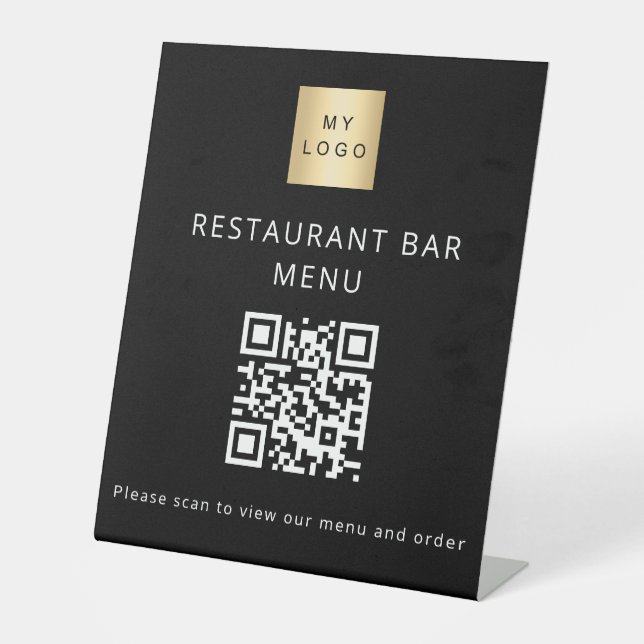 Signe De Table Code QR noir restaurant café bar menu scan (Recto)