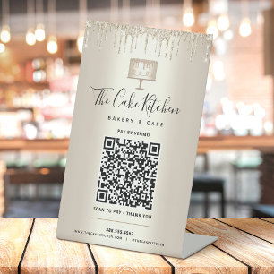 Signe De Table Code QR Or Payez Ici Gâteau de Boulangerie Paillet