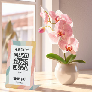 Signe De Table CODE QR PAIEMENT SCAN Banderoles pastel arc-en-cie