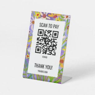 Signe De Table CODE QR PAIEMENT SCANNEZ Fleurs Aquarelle