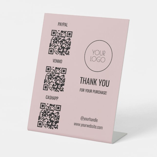 Signe De Table Code QR Paiement vierge rose Salon numérisation po (Recto)