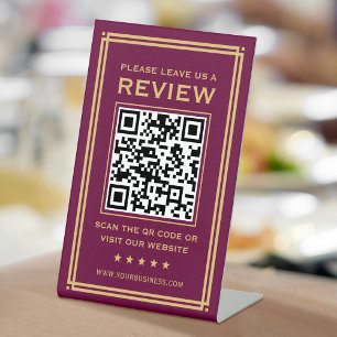 Signe De Table Code QR personnalisé Laisser un examen Plum Gold c