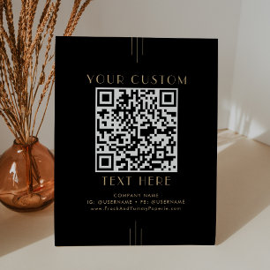 Signe De Table Code QR personnalisé noir et or Art Déco EVERLY