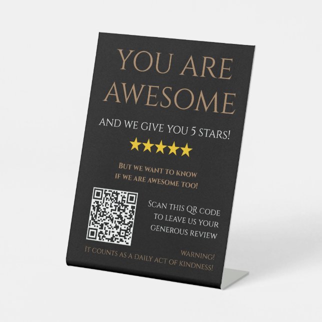 Signe De Table Code QR personnalisé or noir laisser un commentair (Recto)