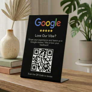 Signe De Table Code QR personnalisé pour avis Google noir moderne