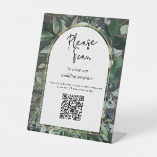 Signe De Table Code QR programme de mariage Moderne Botanique Ver