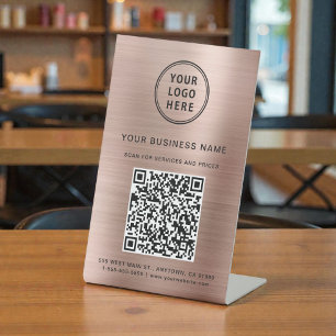 Signe De Table Code QR Rose Gold "Scan Me" Logo d'entreprise