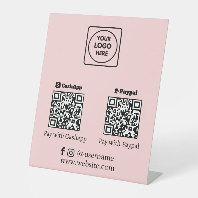 Signe De Table Code QR rose | Logo de numérisation PayPal de l'ap (Recto)