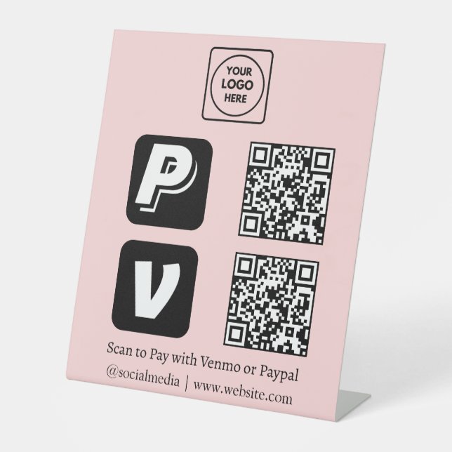 Signe De Table Code QR rose | Logo PayPal de Venmo Scan-to-Pay (Recto)