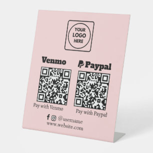 Signe De Table Code QR rose   Logo Venmo PayPal Scan to Pay