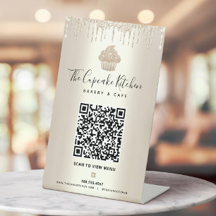 Signe De Table Code QR Scan Menu Cupcake Pailleté Café Boulangeri