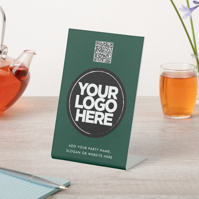 Signe De Table Code QR simple avec logo et texte personnalisés (In SItu)