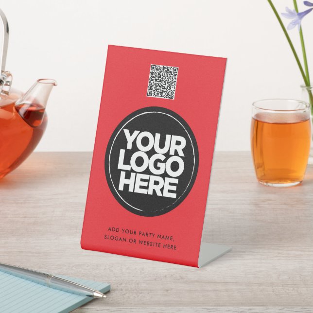 Signe De Table Code QR simple avec logo et texte personnalisés (In SItu)