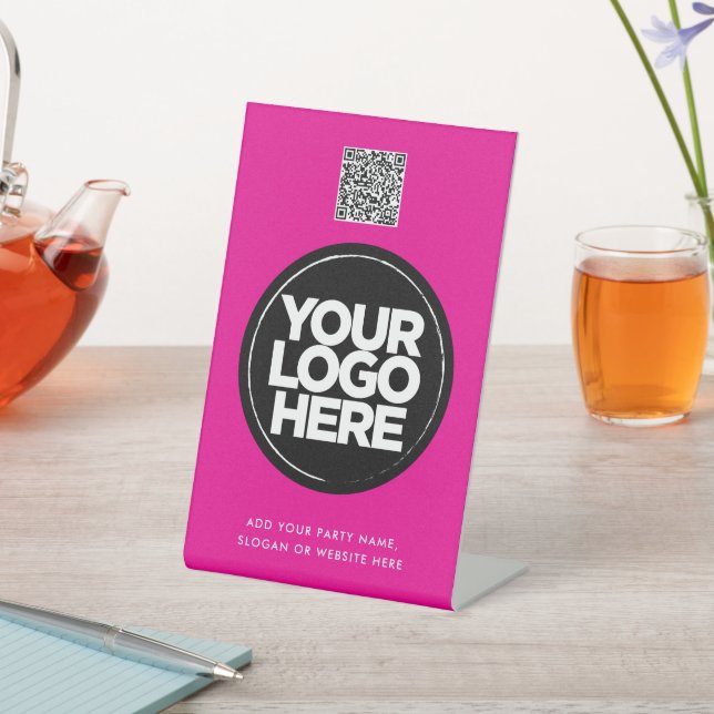 Signe De Table Code QR simple avec logo et texte personnalisés (In SItu)