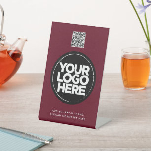 Signe De Table Code QR simple avec logo et texte personnalisés