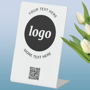 Signe De Table Code QR simple logo et texte pour entreprise