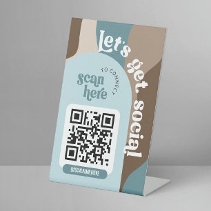 Signe De Table Code QR tendance Beige et Sarcelle pour les réseau