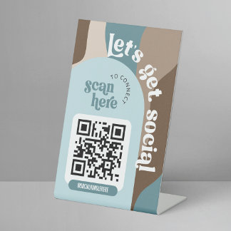 Signe De Table Code QR tendance Beige et Sarcelle pour les réseau