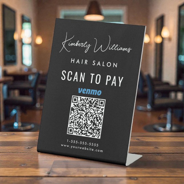 Signe De Table Code QR Venmo de paiement par numérisation pour le (Scan To Pay Venmo QR Code Business Pedestal Sign)