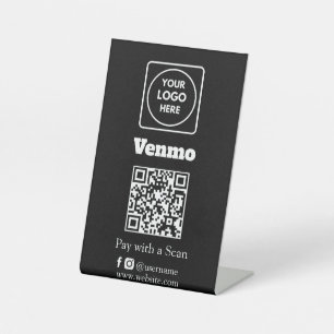 Signe De Table Code QR Venmo noir Scannez pour payer avec un lo