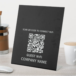Signe De Table Code QR Wifi Mot de passe et nom réseau Noir