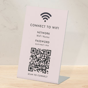 Signe De Table Code QR Wifi   Mot de passe réseau rose