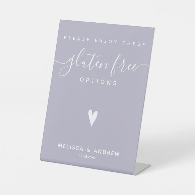 Signe De Table Coeur & Élégant Script - Gluten Mariage Alimentati (Recto)