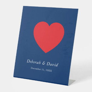 Signe De Table Cœur Rouge Bleu Mariage Minimaliste Moderne