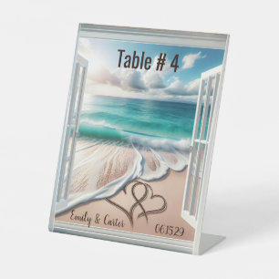 Signe De Table Coeurs De Plage mariages Dans Une Fenêtre