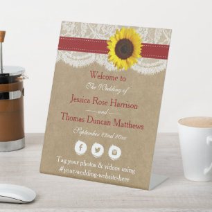 Signe De Table Collection Rustique de Mariages de tournesol Kraft